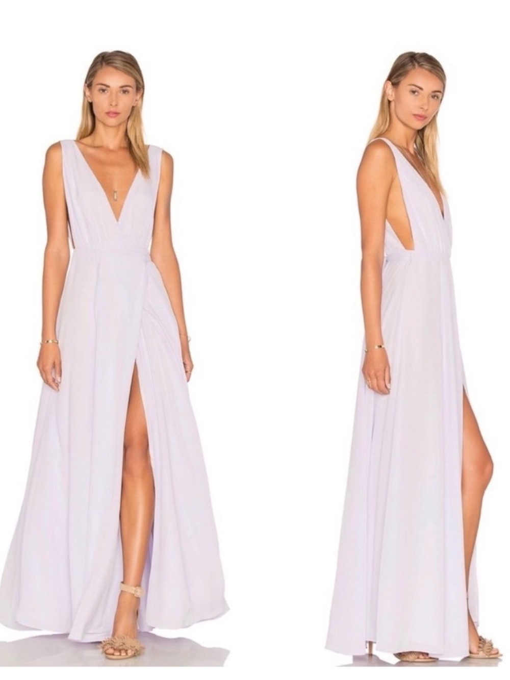 Lovers + Friends Lavender Plunging Wrap Maxi Dress Size 2 High Slit Formal